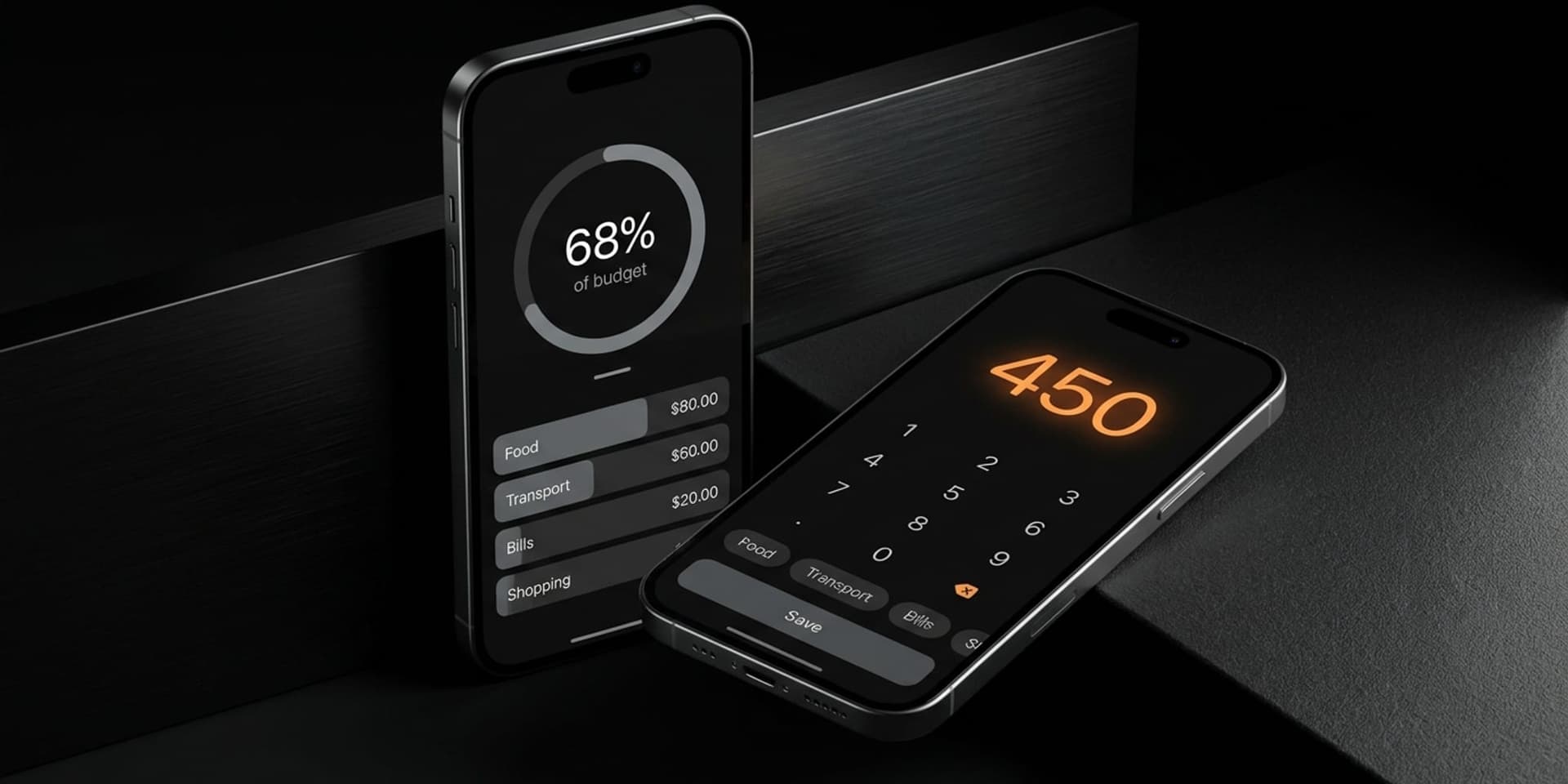 Expense tracker app screens on two phones