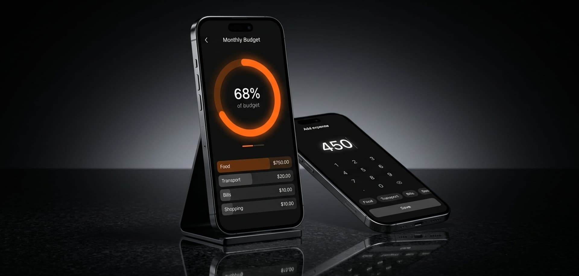 Expense tracker app shown on a phone