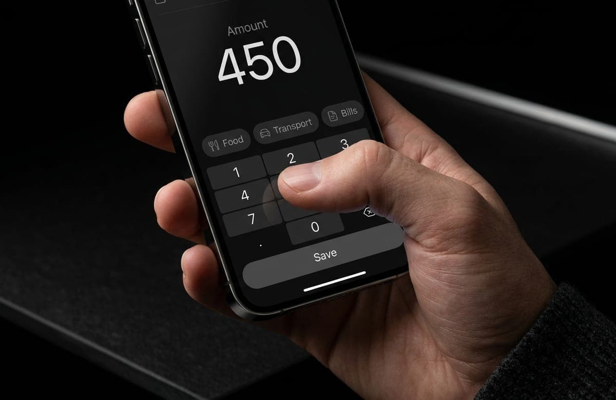 Single-screen expense entry with keypad