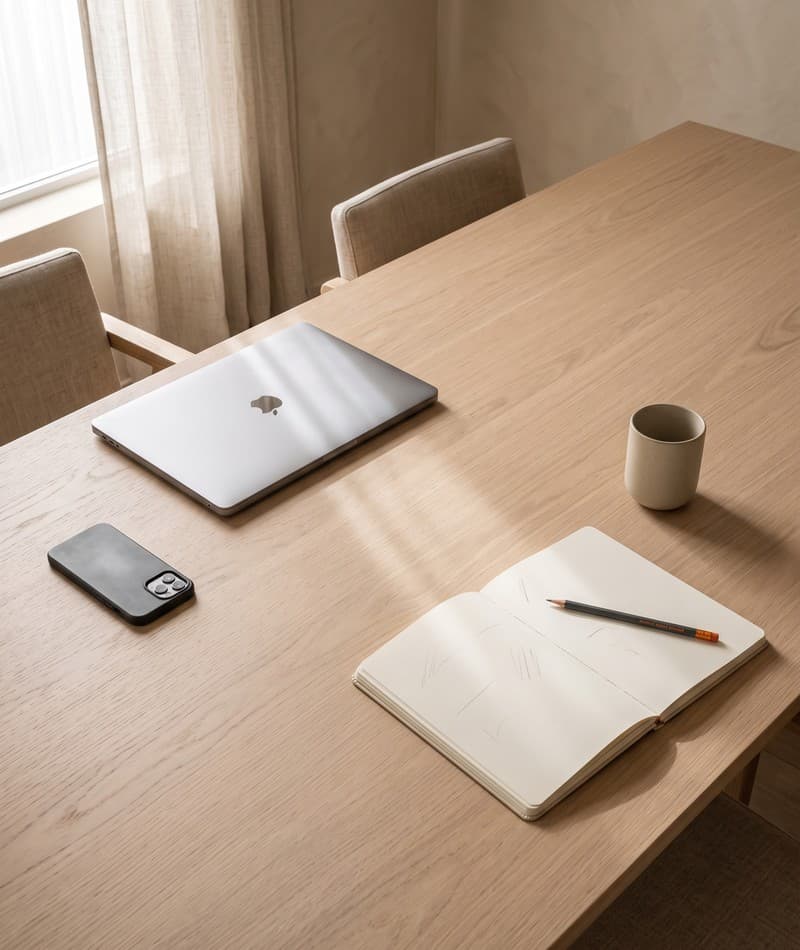 Close-up of a workspace with design tools