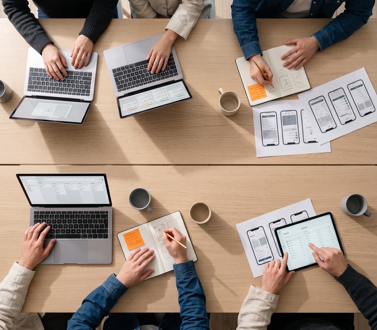 The Project Help team gathered around a shared desk