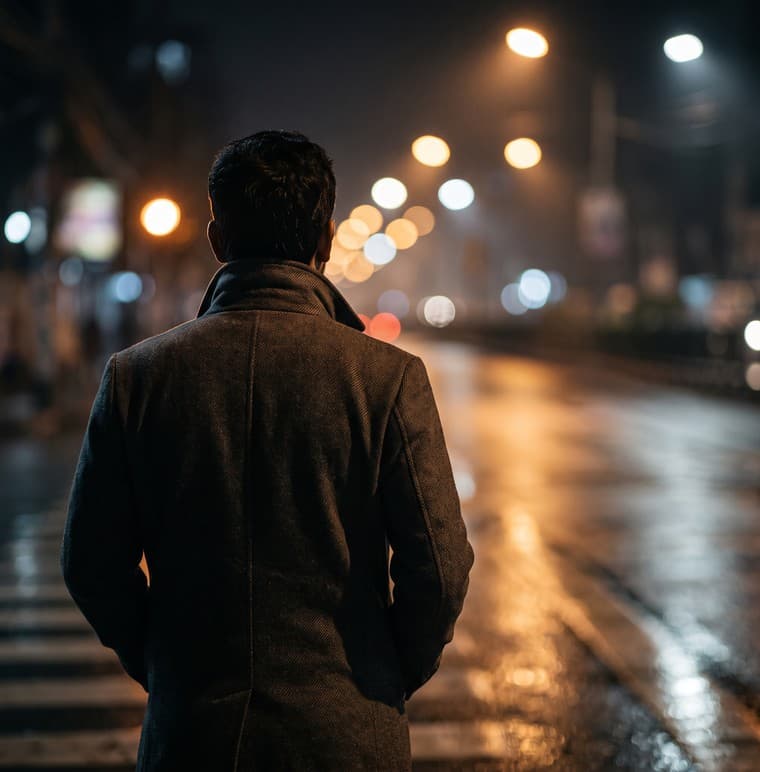Portrait taken outdoors at night