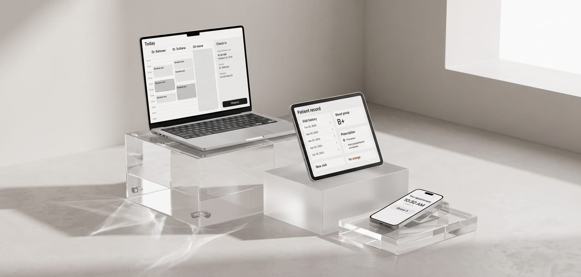 Clinic management dashboard on a desktop screen
