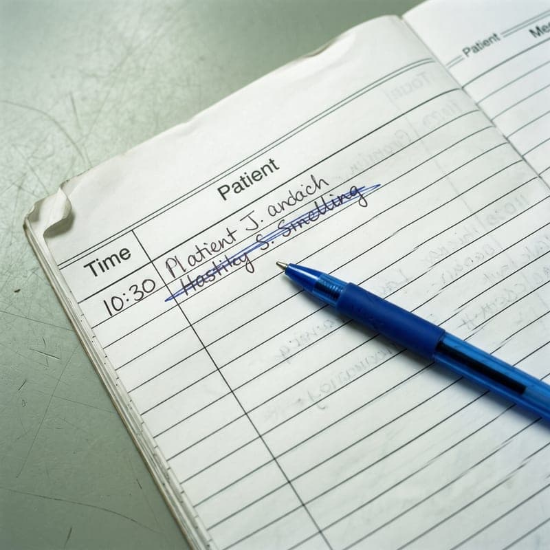 Paper appointment ledger being audited