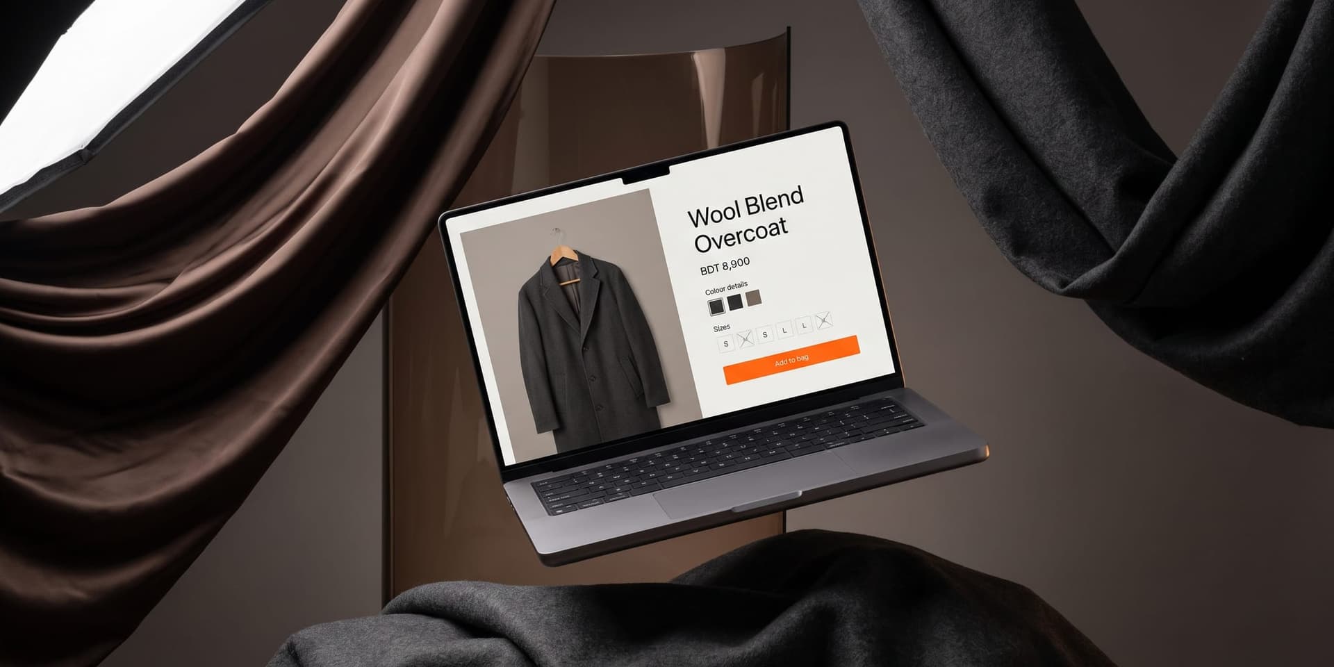 Fashion storefront product page on desktop and mobile
