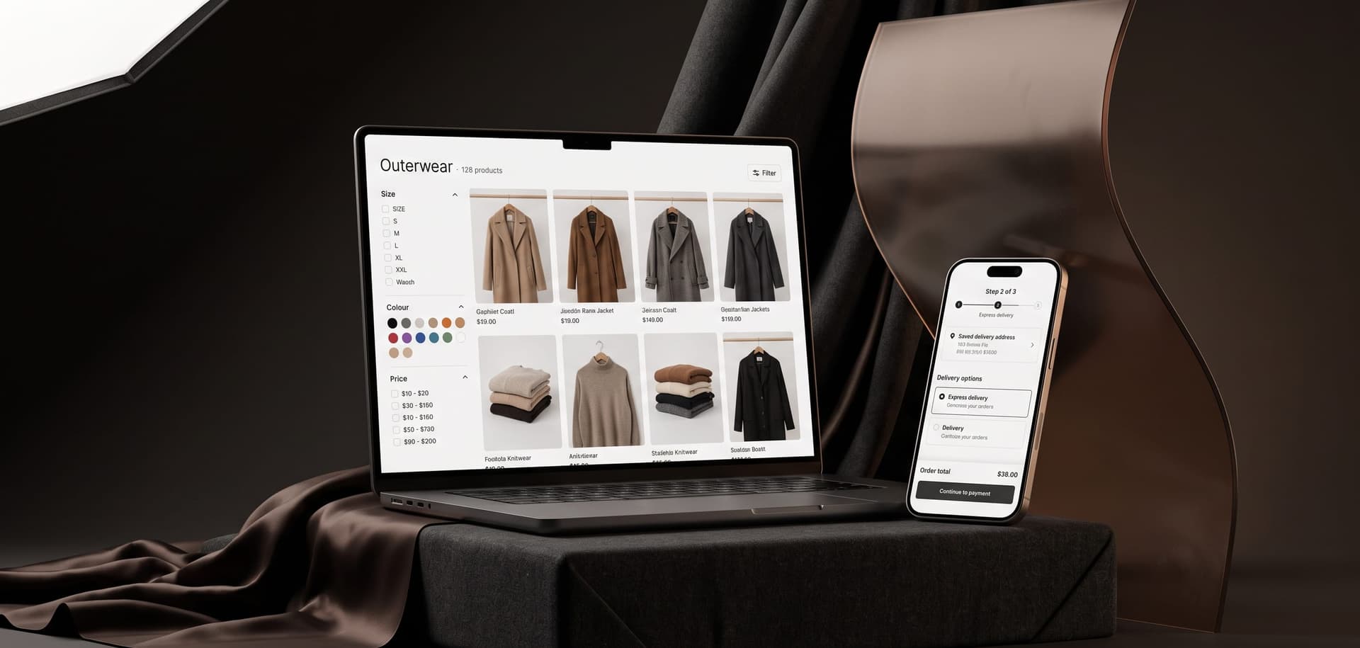 Fashion eCommerce storefront shown on a laptop