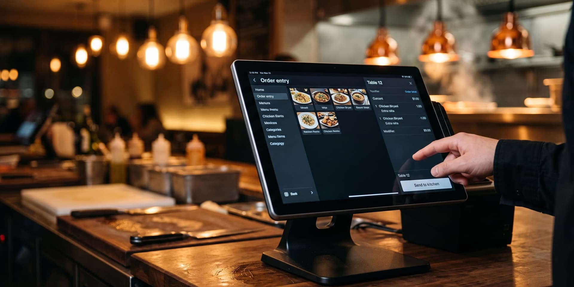 Restaurant POS order screen on a counter terminal