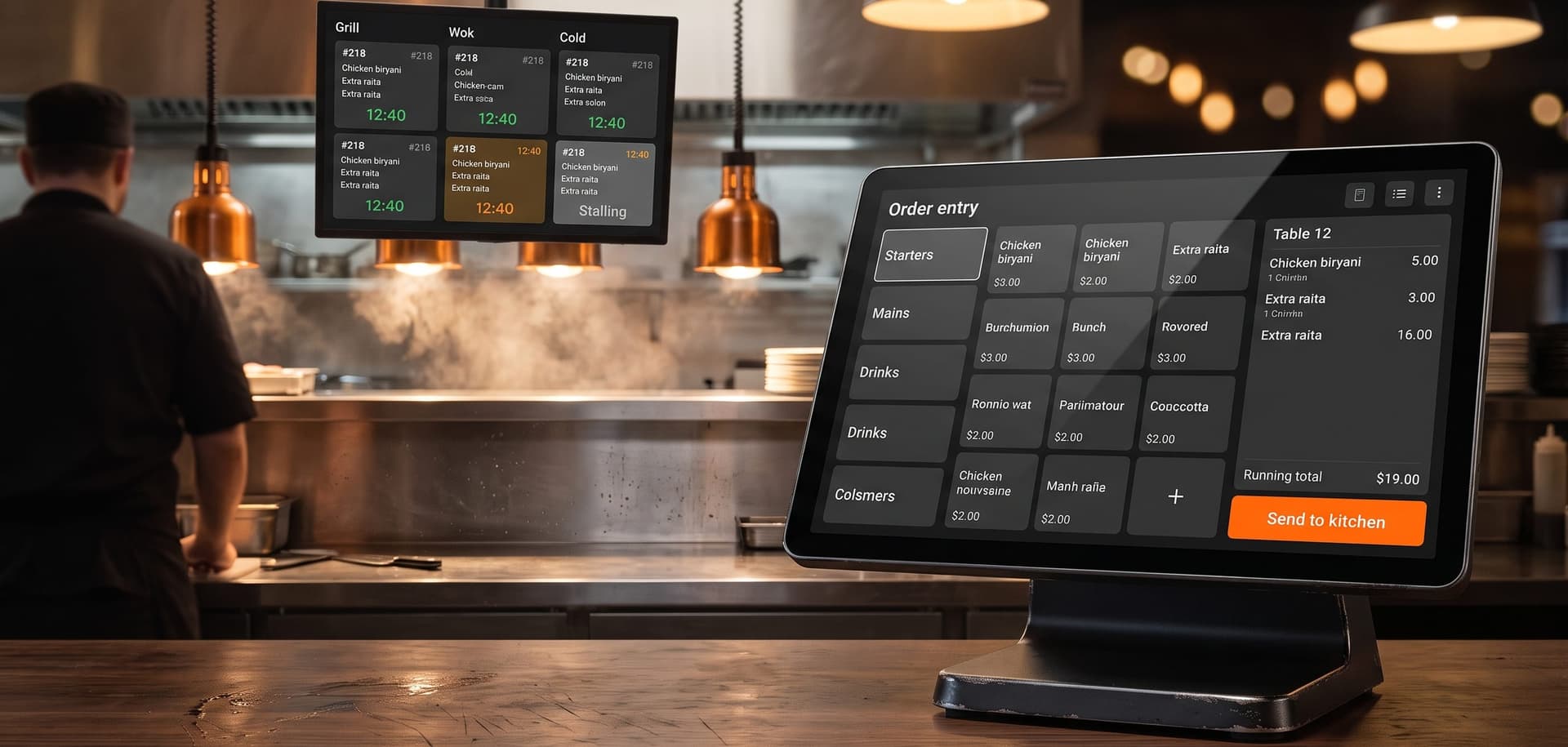 Restaurant point-of-sale order entry screen