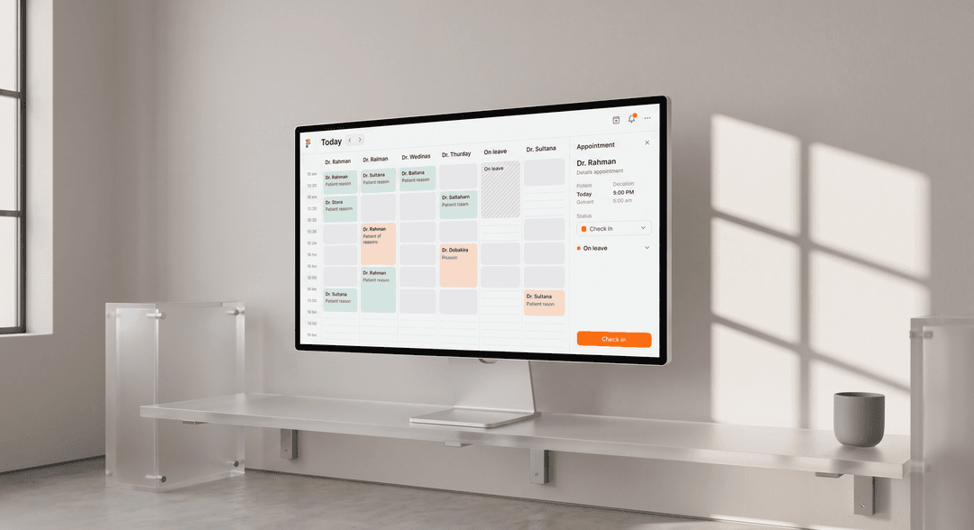 Clinic management dashboard showing the appointment schedule